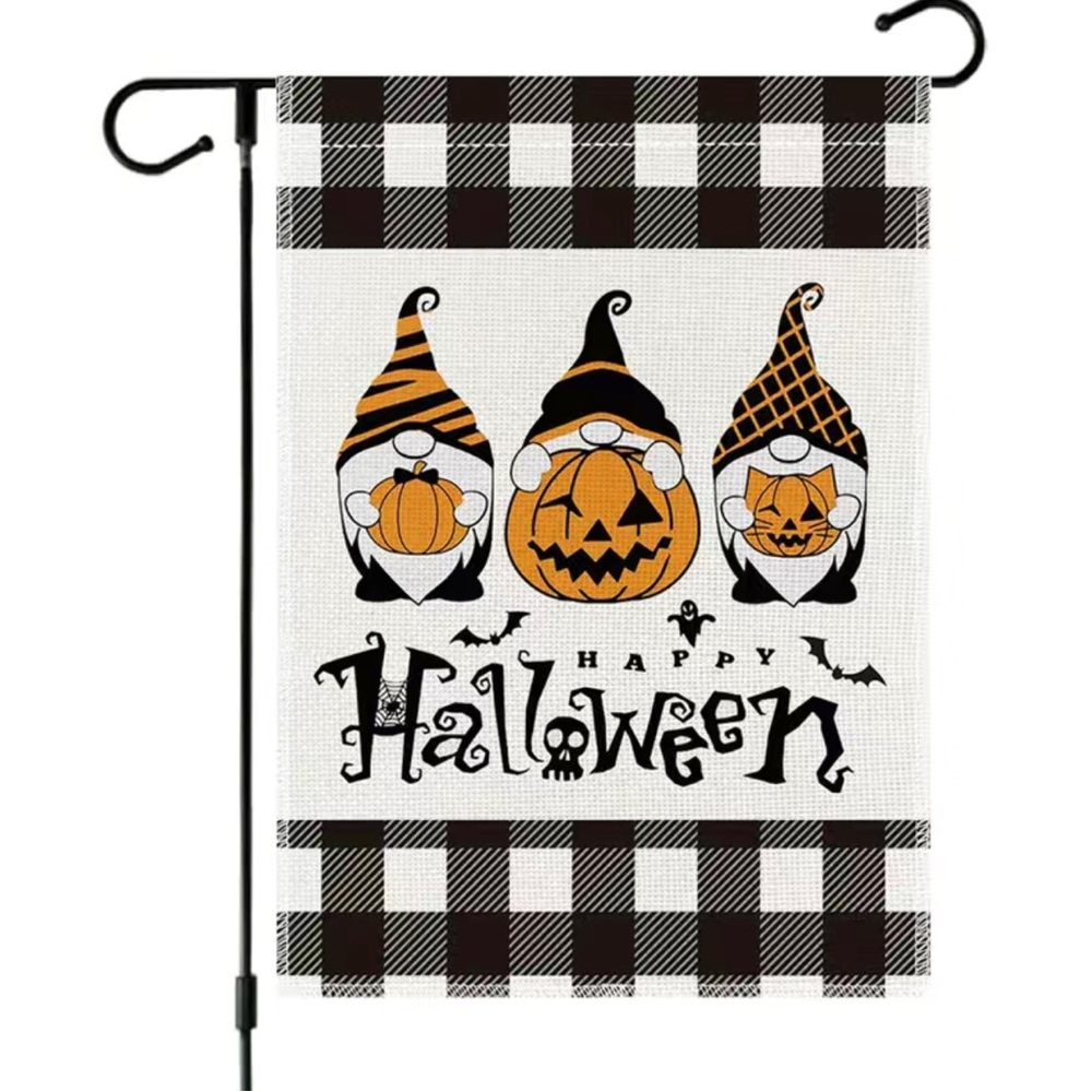 Double Sided Halloween Pumpkin Gnome Garden Flag 18x12